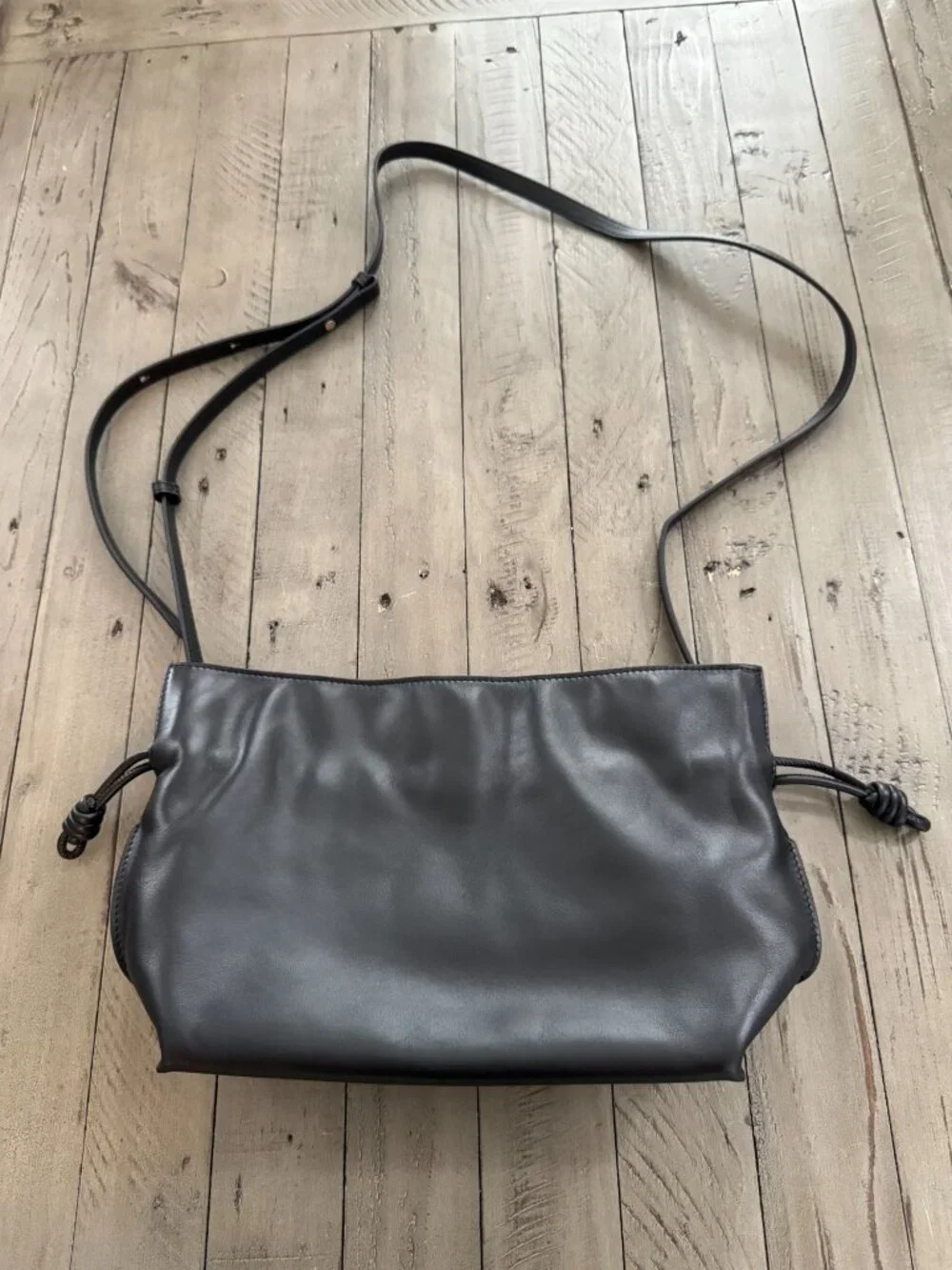 QUINCE Italian Leather Drawstring Pouch Crossbody Bag Black